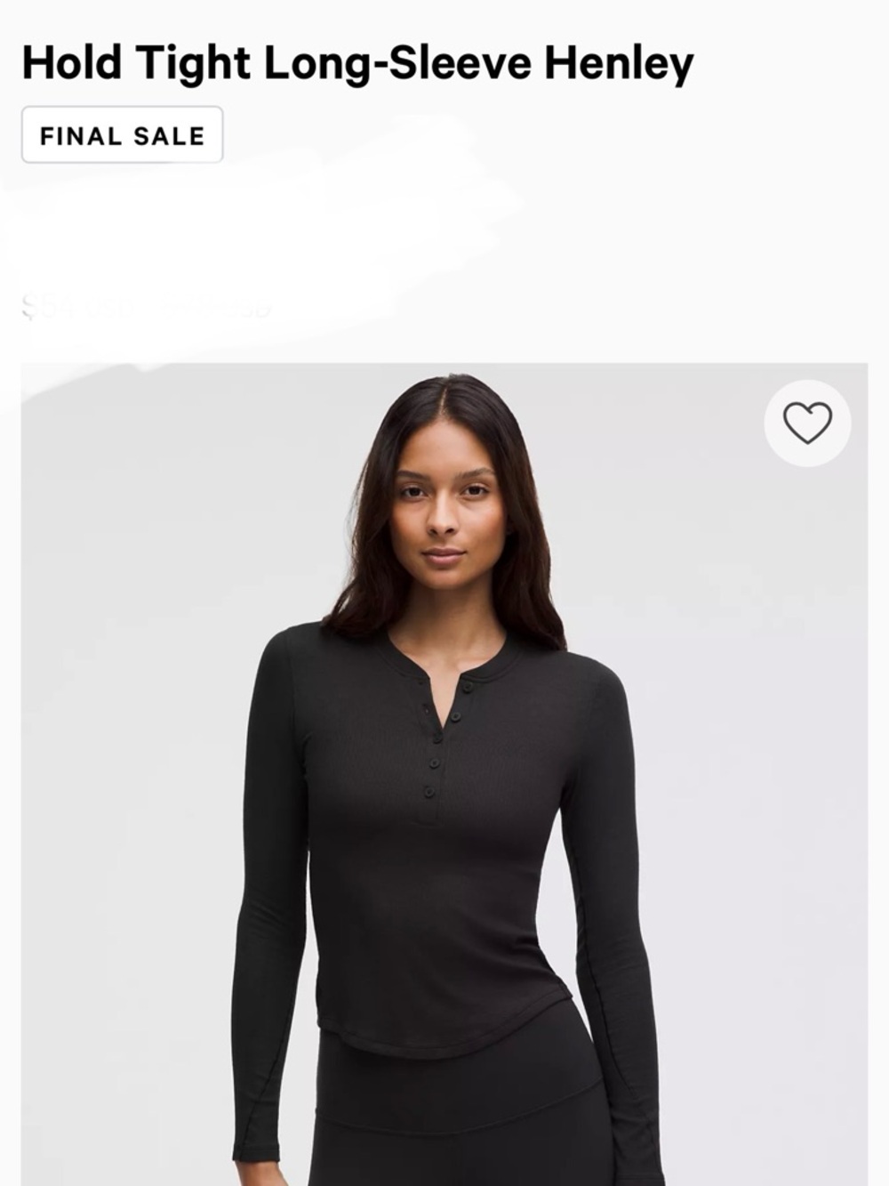 lululemon athletica Black Ribbed Henley Long-Sleeve Top/BRAND NEW WITHOUT TAGS